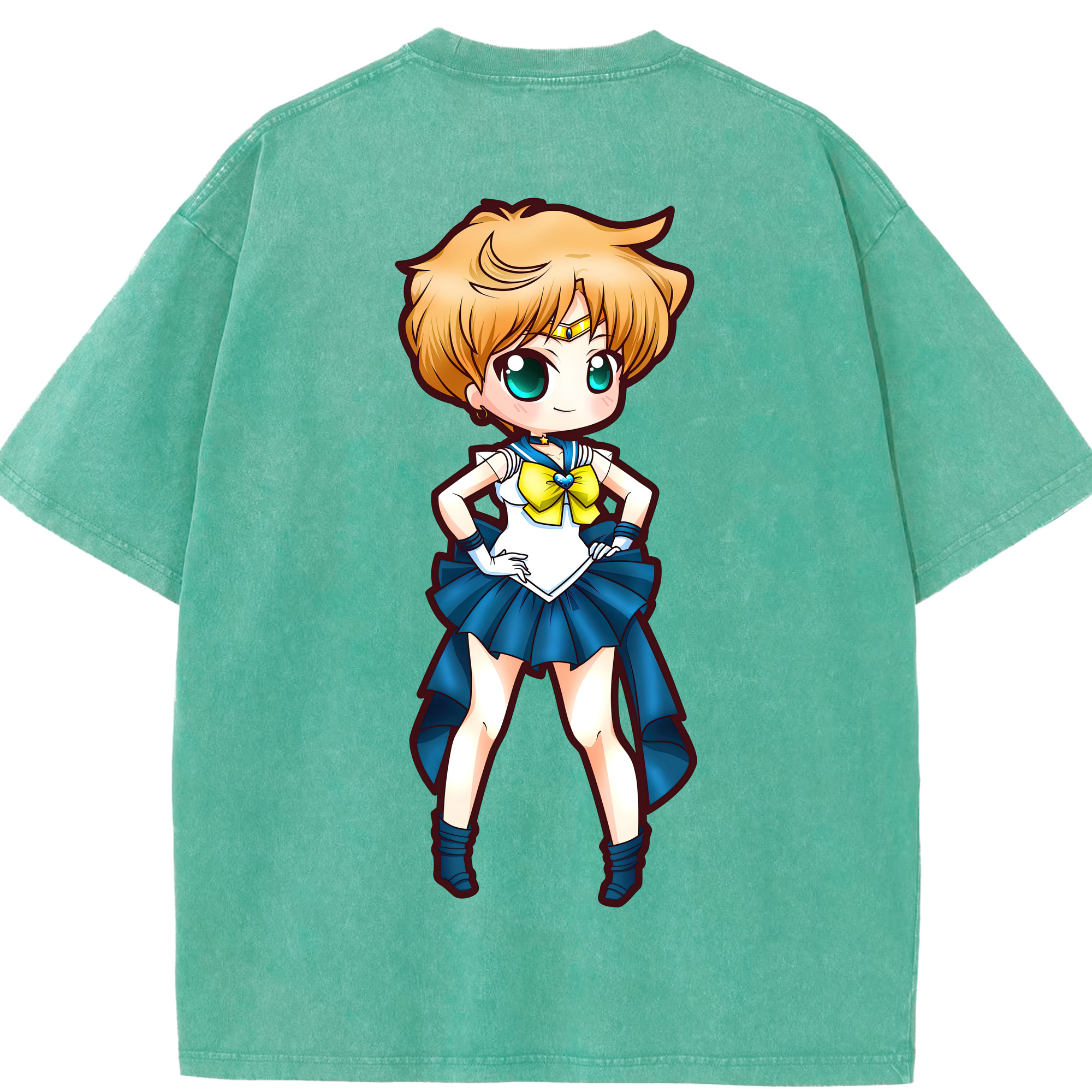 （画像用） 美少女戦士セーラームーン 天王はるか Sailor Moon Tenoh Haruka 綿100% ヴィンテージ風 半袖Tシャツ（背面プリント）